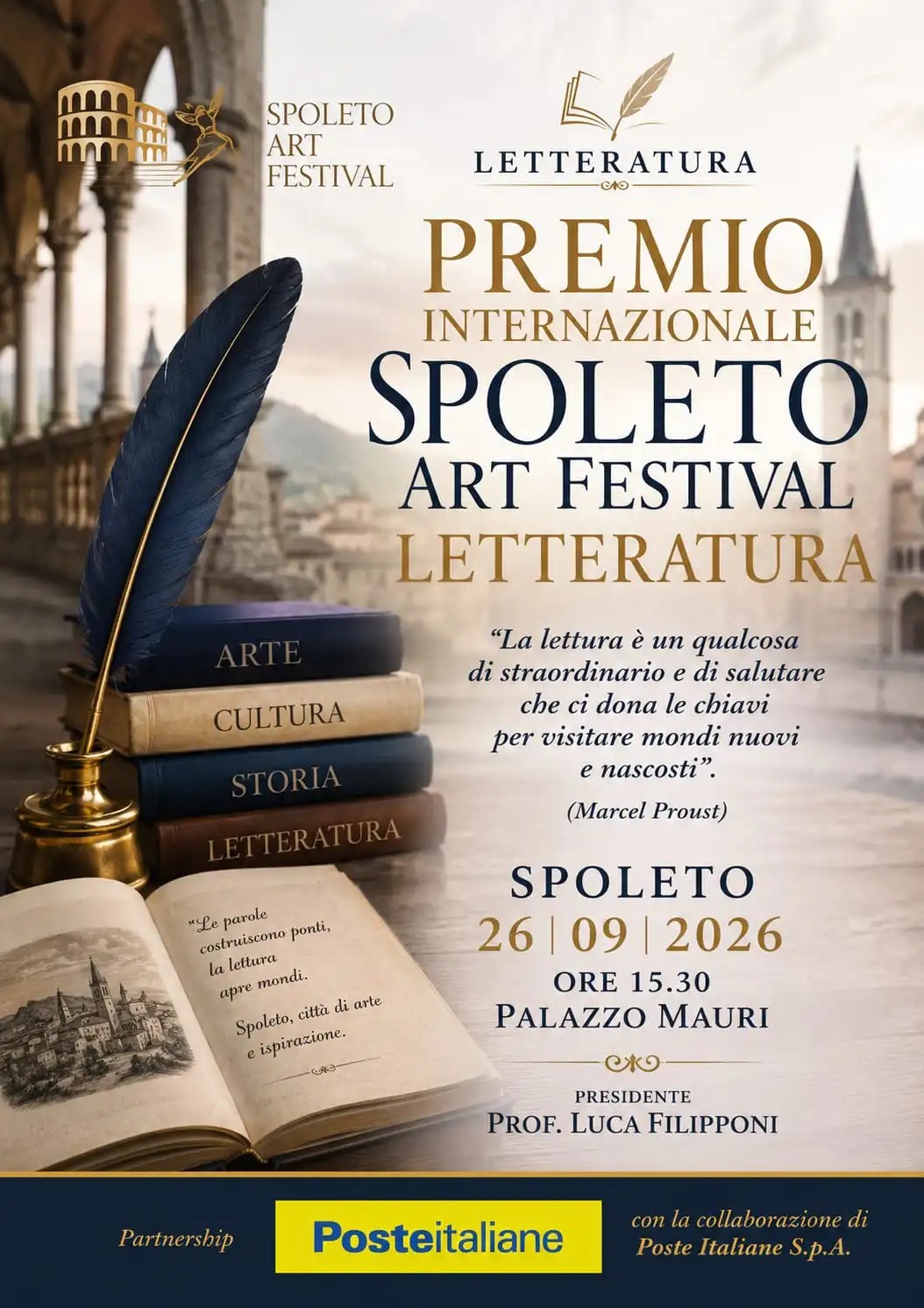 Il Premio Spoleto Letteratura 2026 premia figure di riferimento per la narrativa e l’editoria a Palazzo Mauri