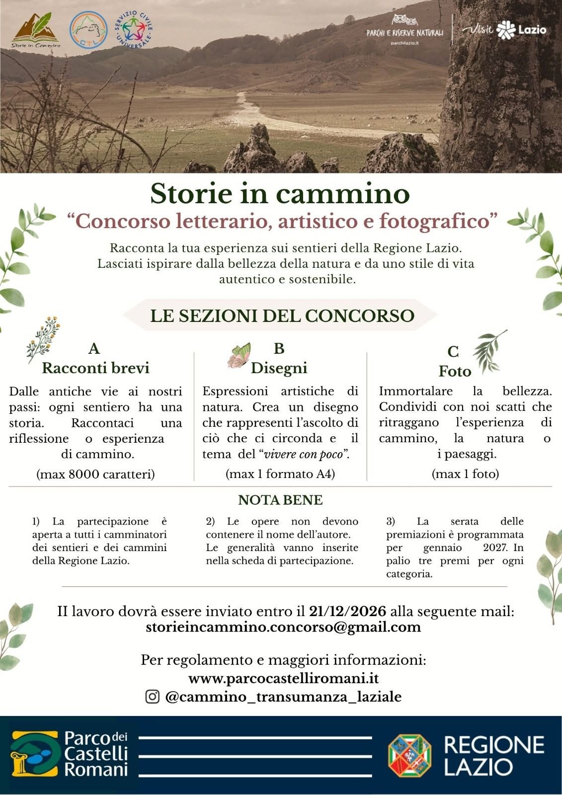 Il Parco dei Castelli Romani organizza il concorso di narrazione “Storie in Cammino”